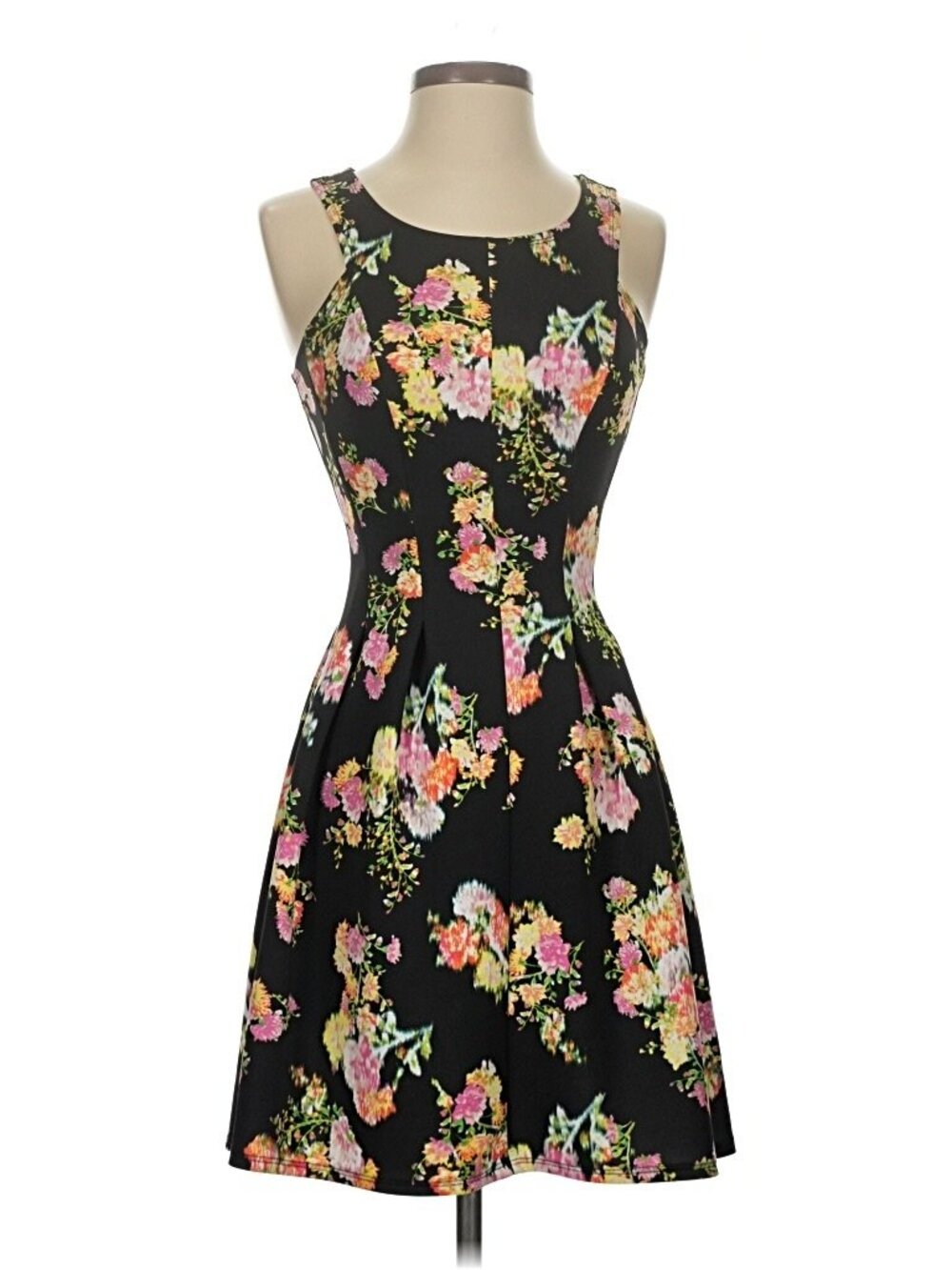 Candie's Dress Floral  size S  A line  black back Fitted